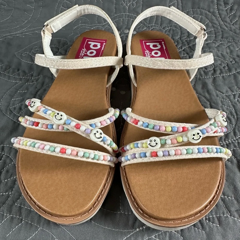POP Girls Osana White Multi Adjustable Strap Footbed Sandals NWT Big Girls 5